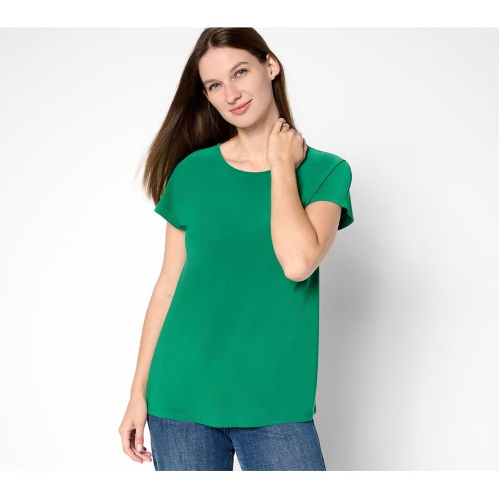 Susan Graver Women's Top Plus Sz 1X LK Luxe Extended Sleeve Green A696198